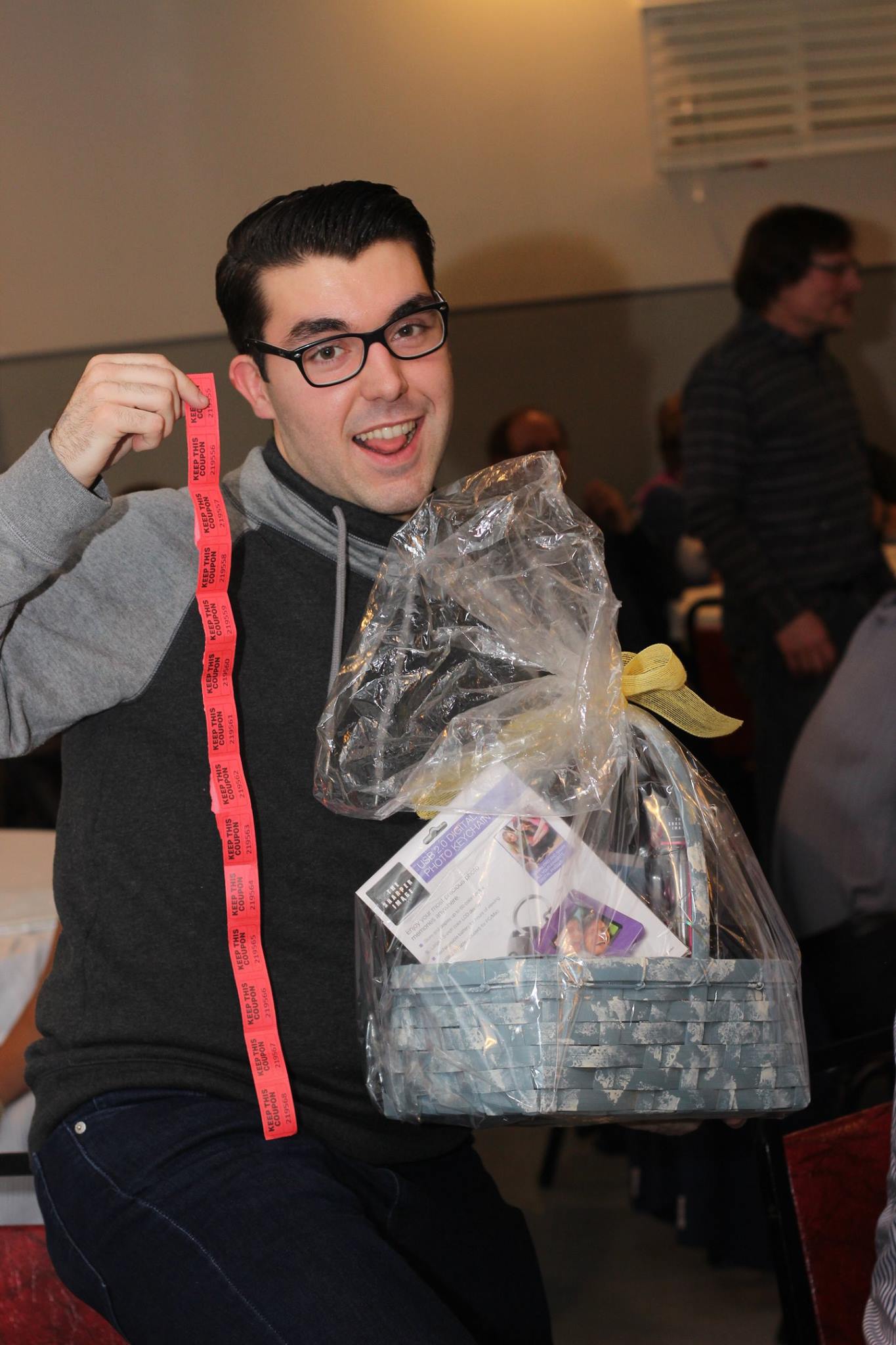 Derek is happy that he is a raffle winner